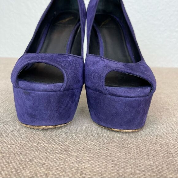Brian Atwood Suede Peep Toe Platform Pumps in Royal Indigo size 7 1/2 - Picture 7 of 12